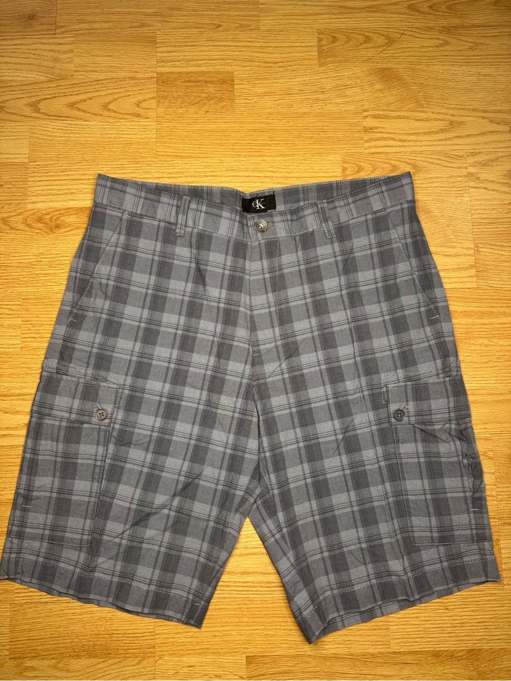 Calvin Klein Gray Plaid Lightweight Cargo Shorts